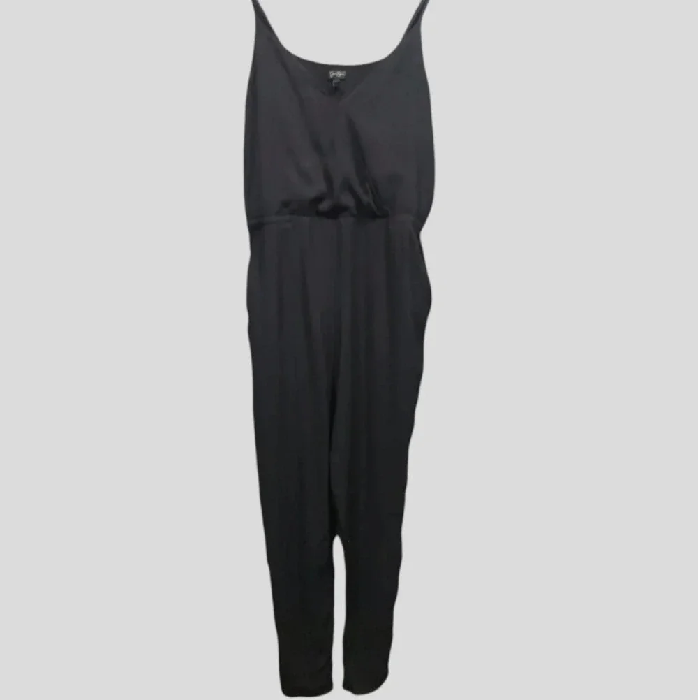 Jessica Simpson Bren Black braided Strap Straight Leg Jumpsuit, Size Large